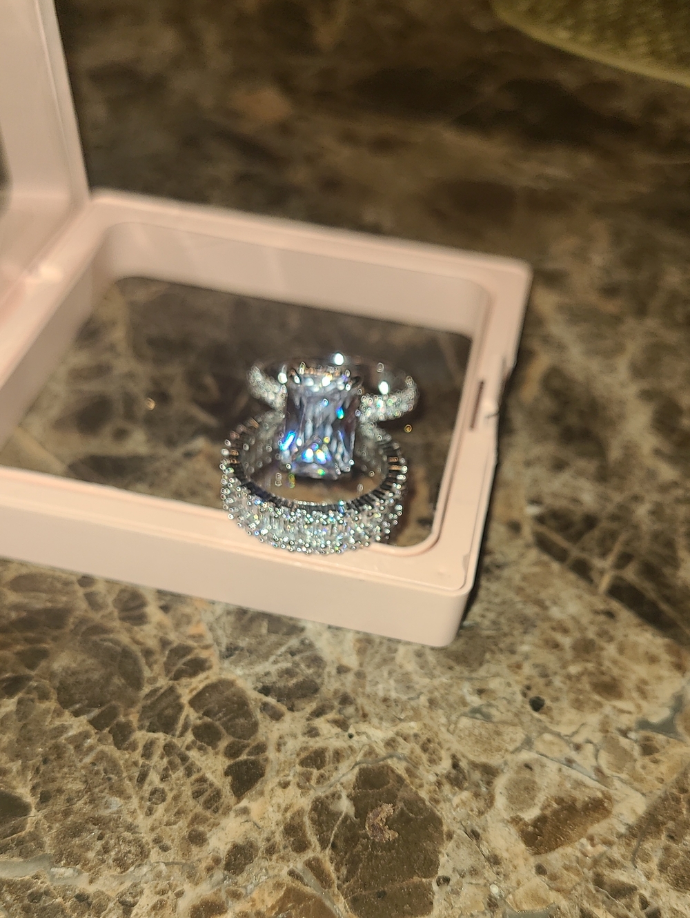 3ct Radiant Cut CZ Silver Tone Ring Size 6